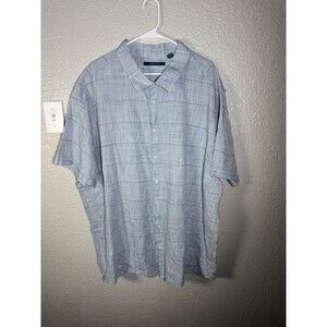 Perry Ellis Men’s Button Up Shirt 4xl Cotton Blue Short Sleeve Tropical OEKO-TEX